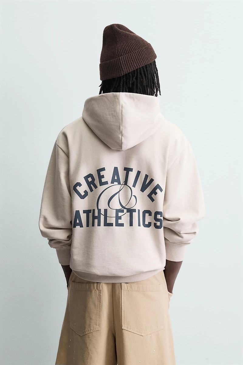 TEXT PRINTED HOODIE SWEATSHIRT