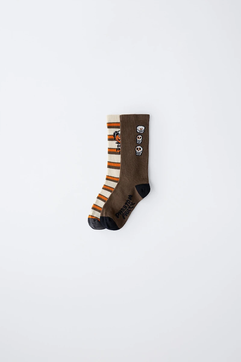 LOT DE DEUX PAIRES CHAUSSETTES RAYÉES CITROUILLE