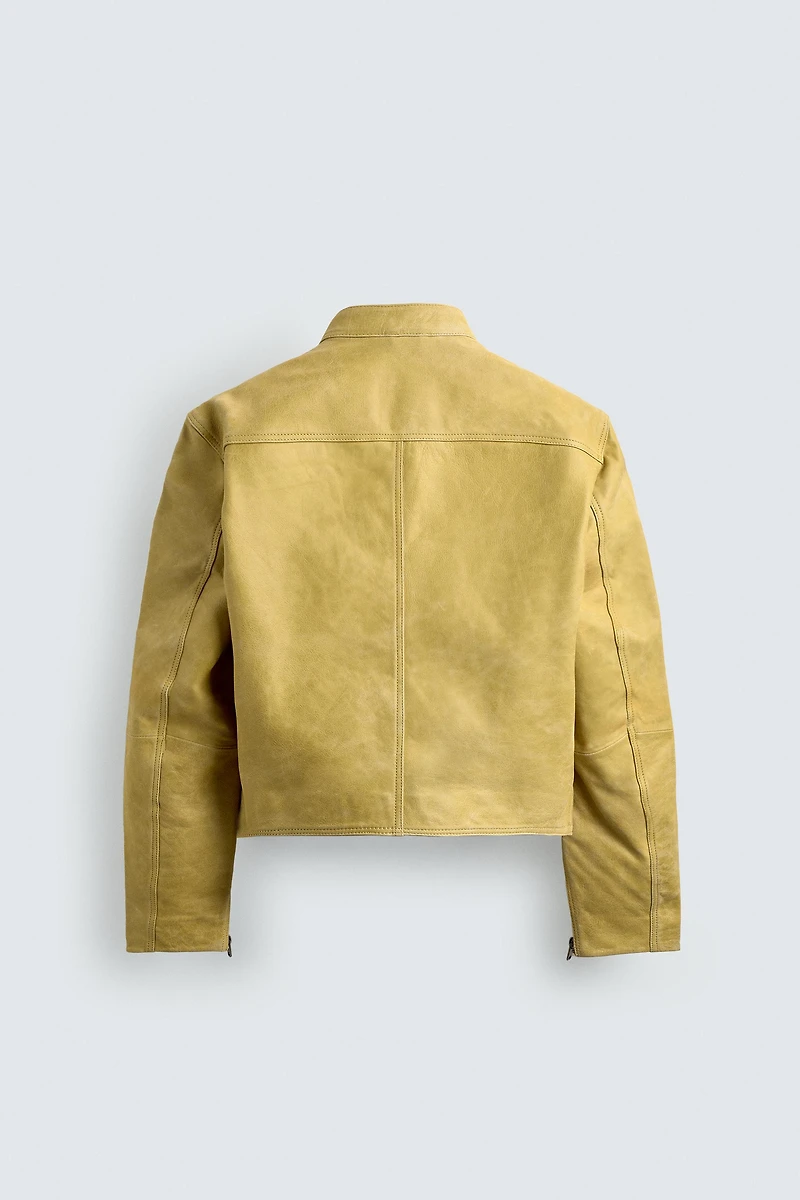 BLOUSON COURT EN CUIR LAVÉ