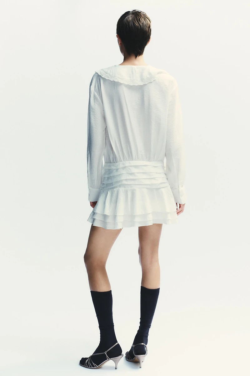 RUFFLED EMBROIDERED SHORT DRESS