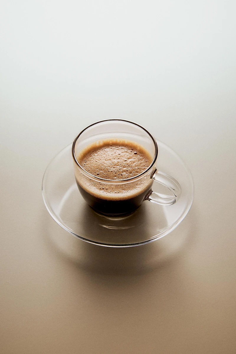 BOROSILICATE GLASS TEA CUP AND SAUCER WITH SILVER RIM