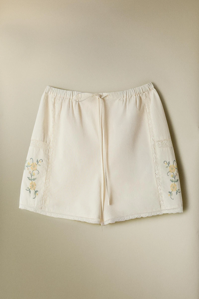 EMBROIDERED COTTON SHORTS