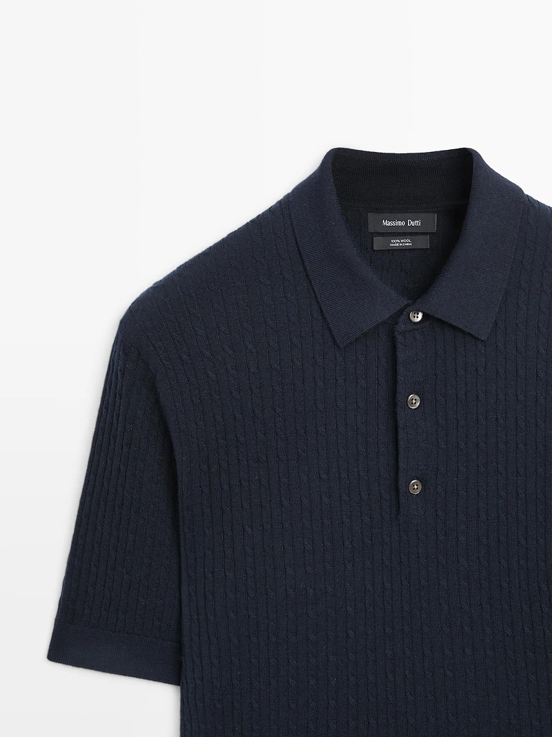Pull polo en maille de laine mérinos