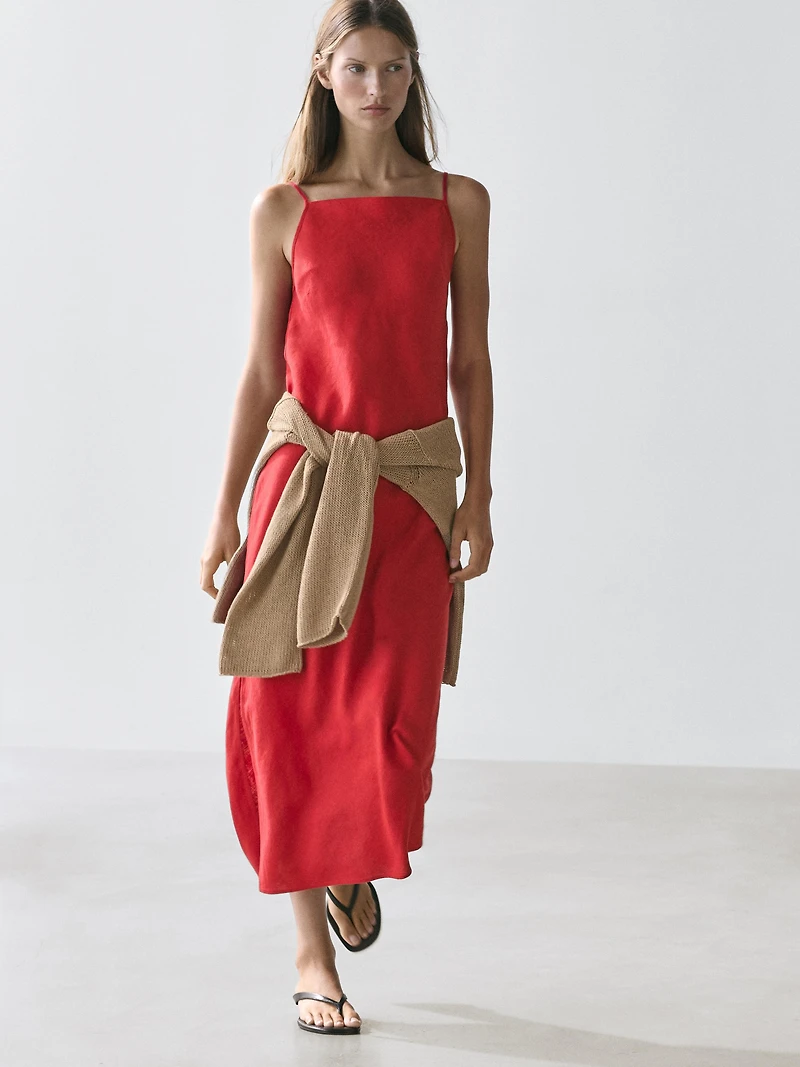 Robe midi encolure droite 100 % lin