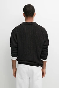 Knit cotton and wool blend cardigan with buttons