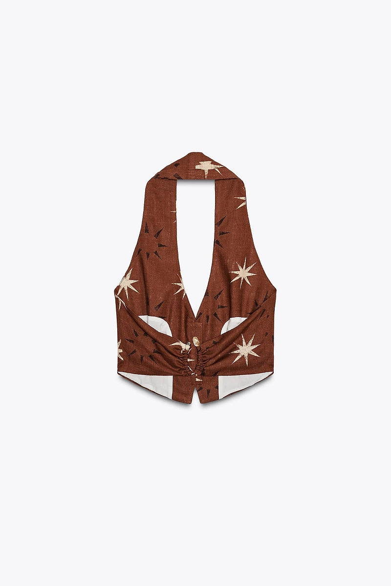 SUN PRINT LINEN TOP