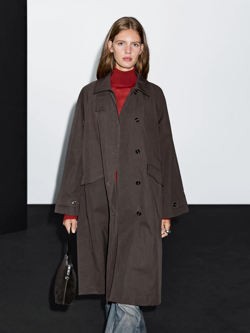 Trench coton détail velours côtelé
