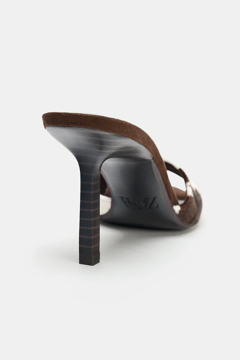 ANIMAL PRINT LEATHER HEELED SANDALS