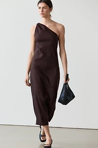 Asymmetric linen blend dress