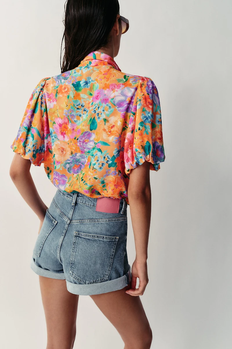 FLORAL PRINT TIE-FRONT SHIRT