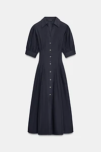 PUFF SLEEVE POPLIN MIDI DRESS