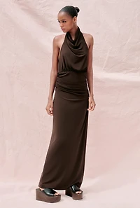 LONG OPEN BACK HALTER DRESS