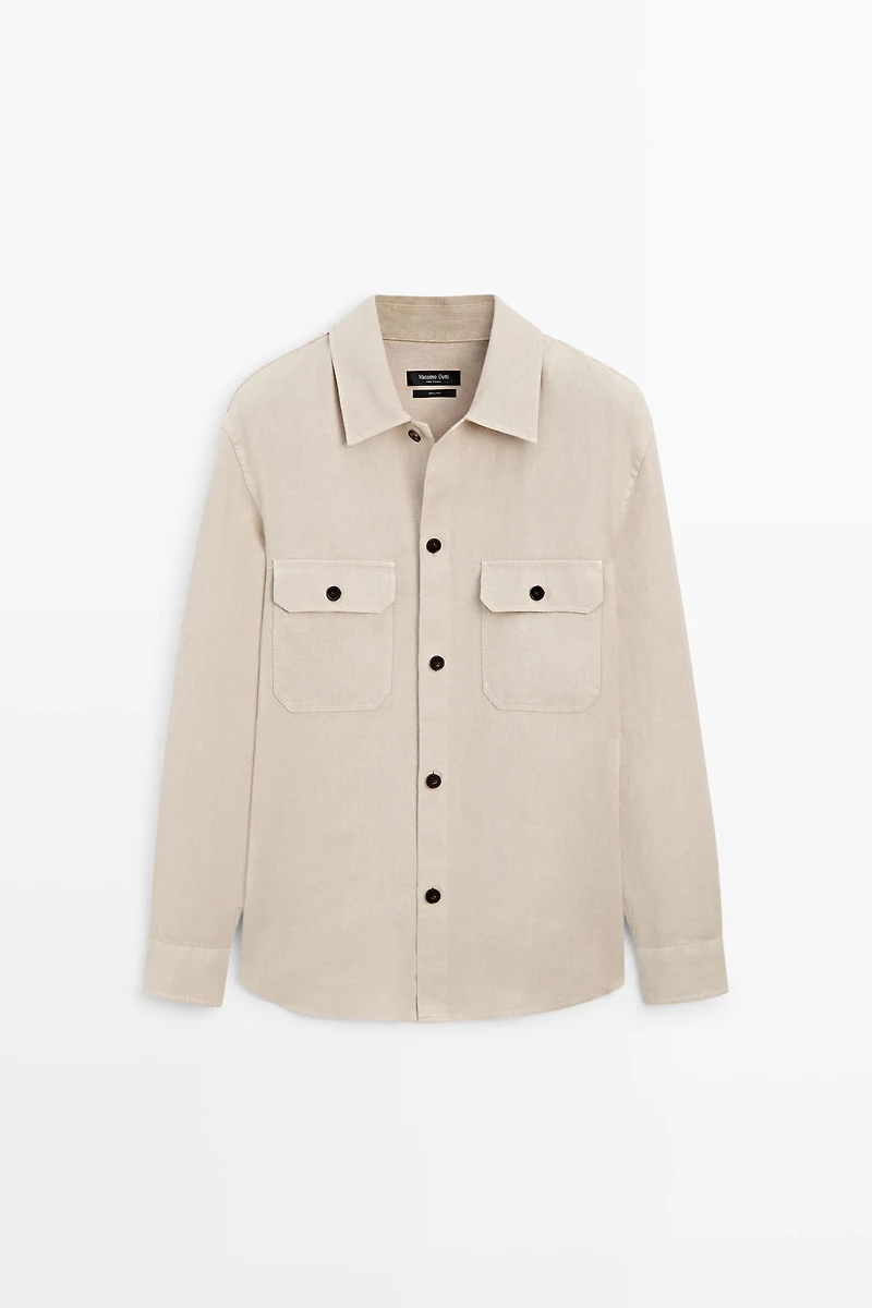 100% linen overshirt with pockets