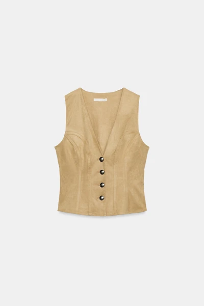 SUEDE EFFECT BUTTON VEST