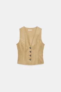 SUEDE EFFECT BUTTON VEST