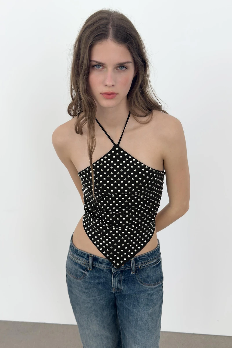 STUDDED HALTER TOP