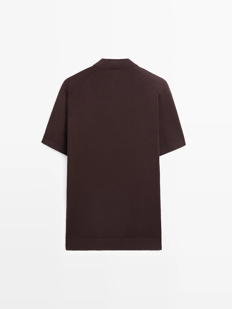 Cotton blend knit polo sweater