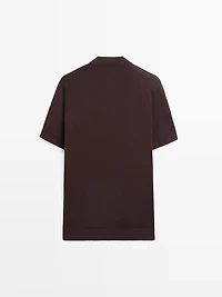 Cotton blend knit polo sweater