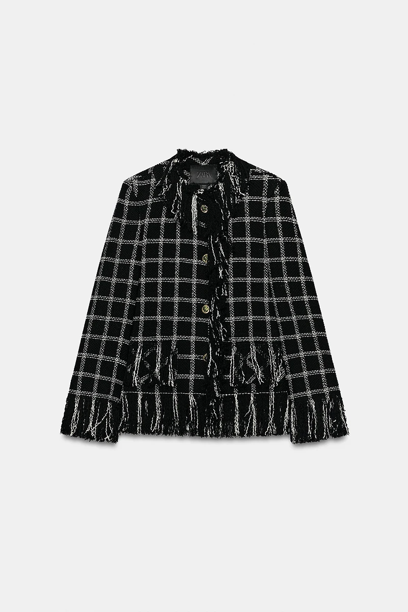 ZW COLLECTION FRINGED PLAID JACKET