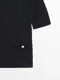 Short sleeve cable-knit sweater