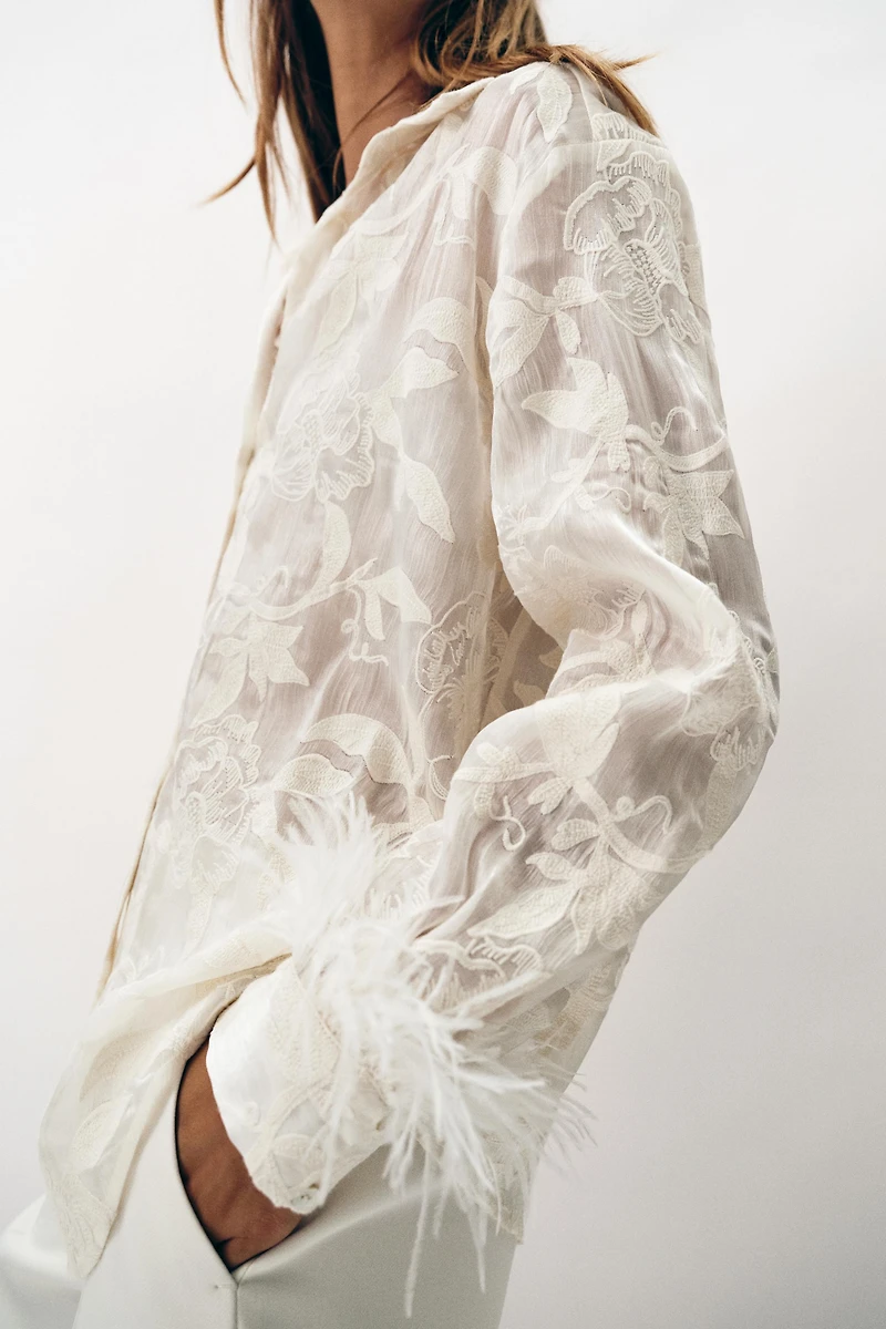 FEATHER EMBROIDERED SHIRT
