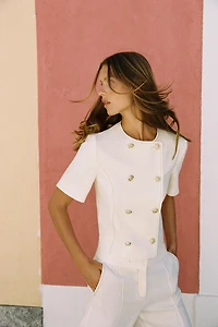 SHORT SLEEVE BLAZER WITH LINEN