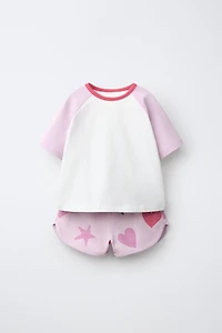STAR AND HEART RAGLAN T-SHIRT BERMUDA SHORTS SET