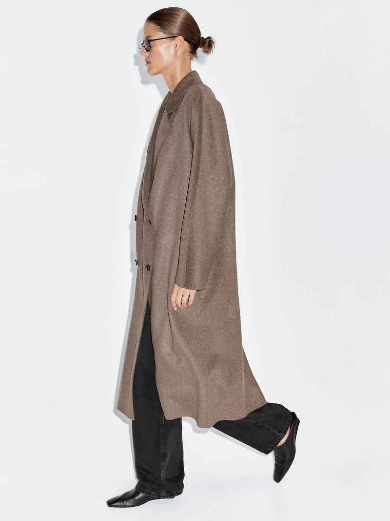 Long wool blend double-breasted coat