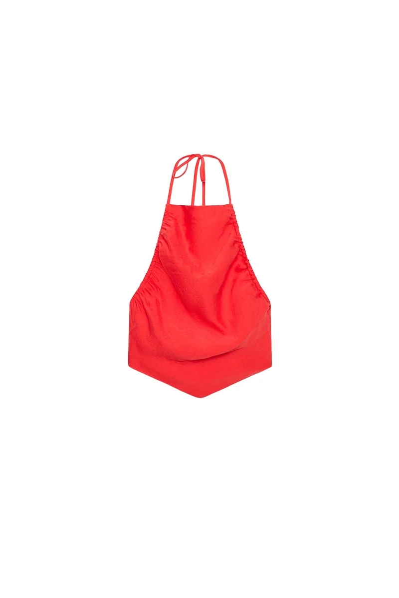 RUCHED HALTER TOP