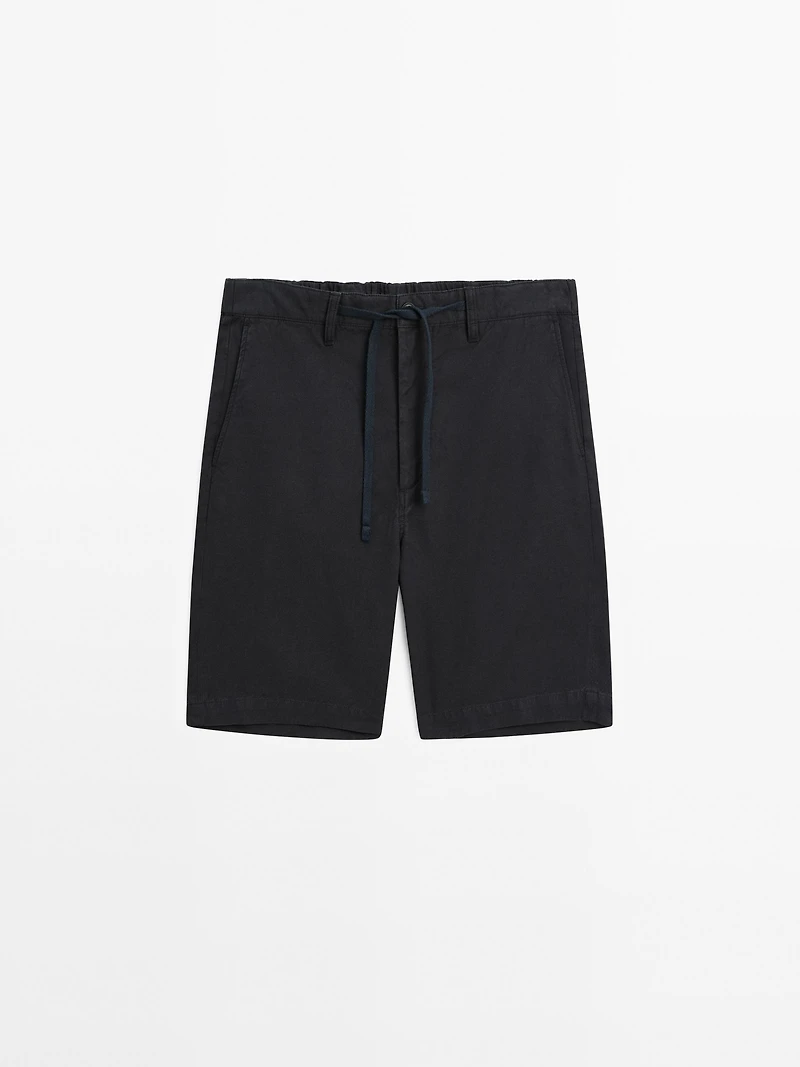 Cotton blend semi-jogger Bermuda shorts