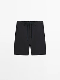 Cotton blend semi-jogger Bermuda shorts