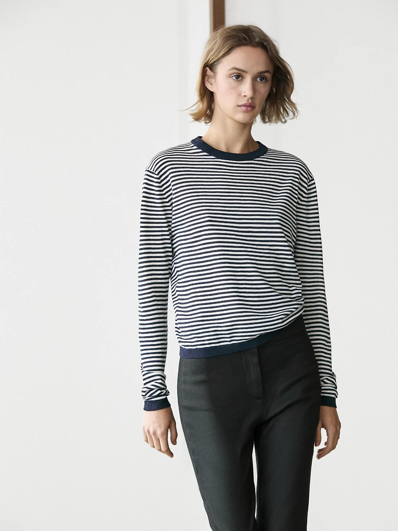 Striped cotton and silk knit sweater
