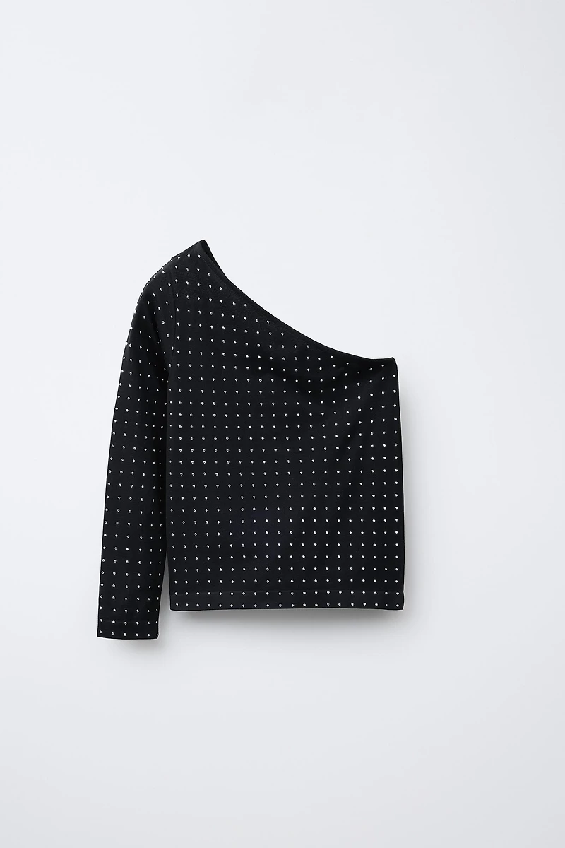 ASYMMETRIC SEAMLESS RHINESTONE T-SHIRT