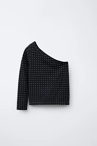 ASYMMETRIC SEAMLESS RHINESTONE T-SHIRT