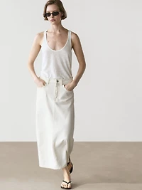 Barrel fit denim midi skirt