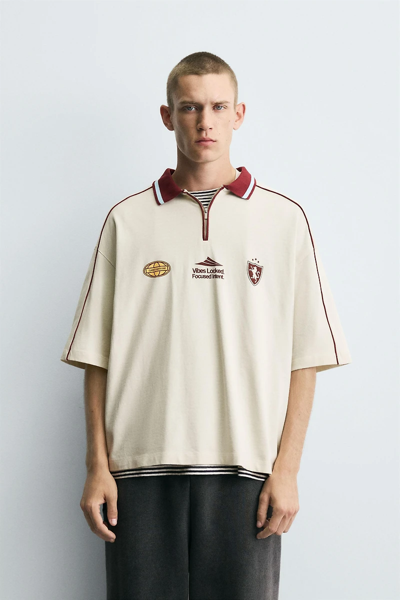 RETRO SOCCER PRINT POLO SHIRT