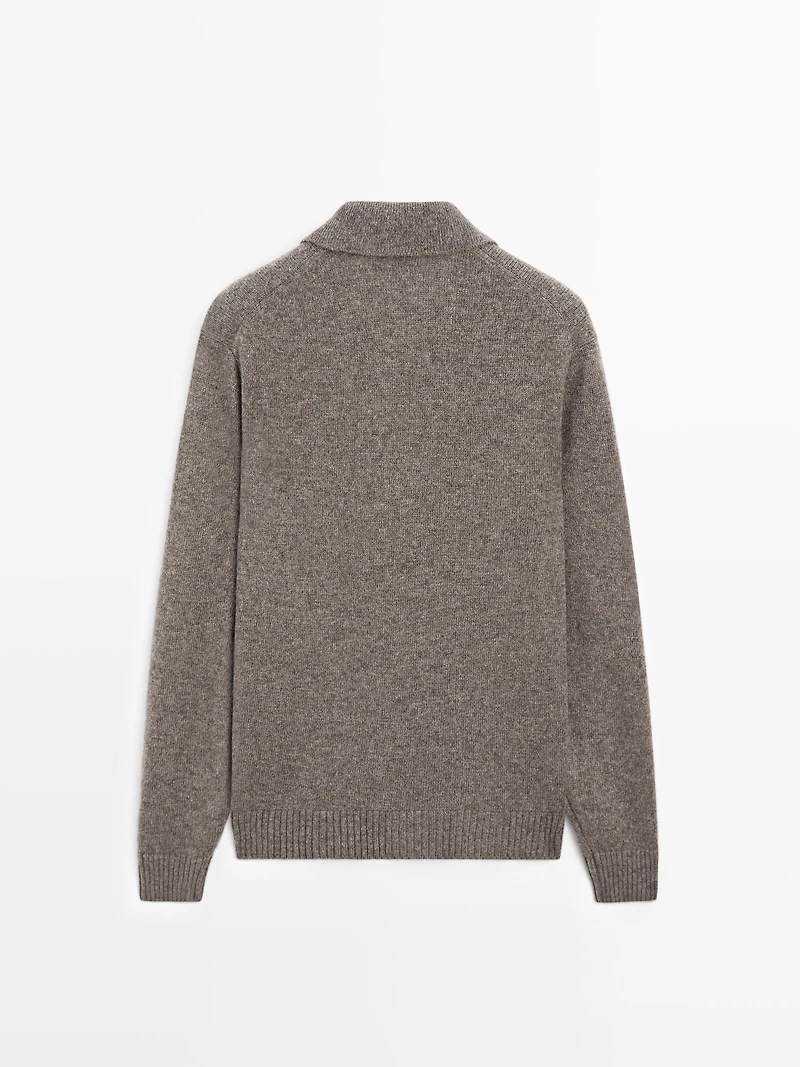 Wool blend knit polo sweater