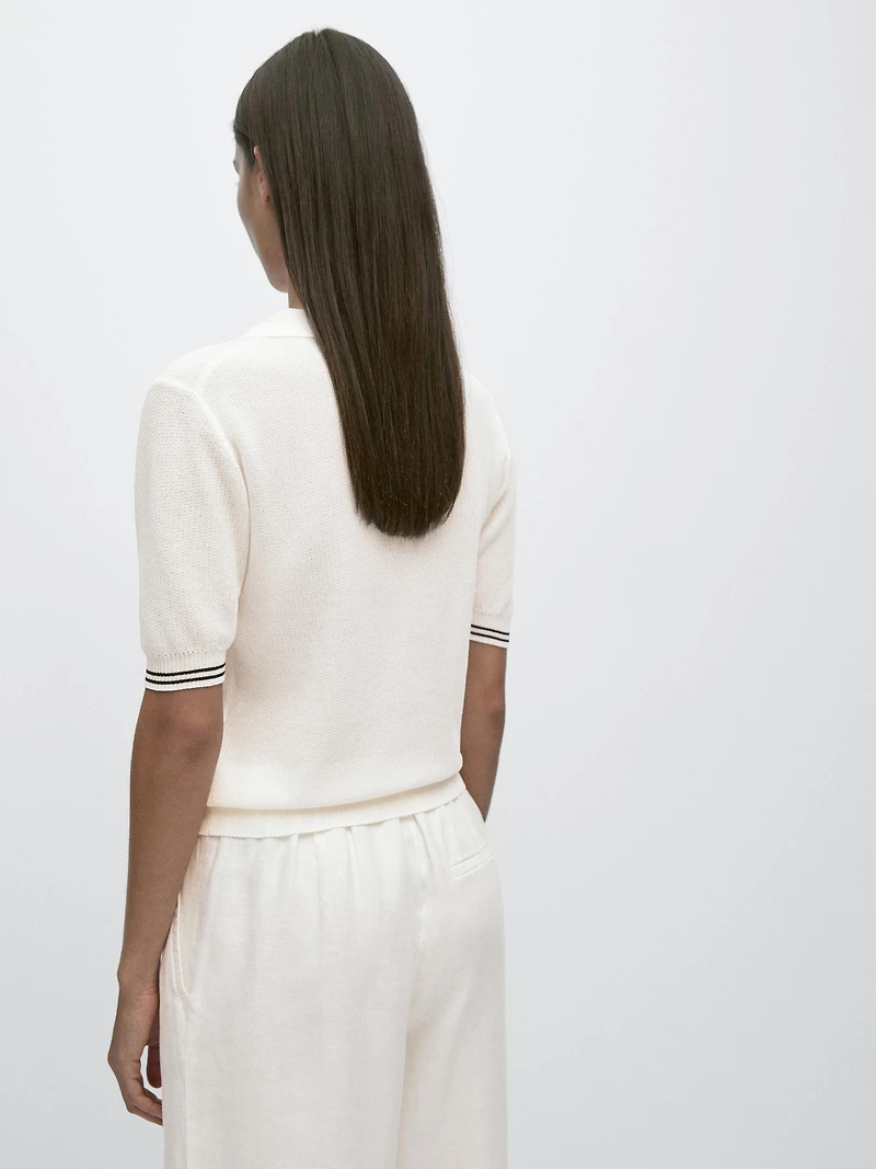 Knit polo shirt with sleeve detail