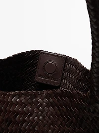 Tote bag grand format tressé en cuir nappa