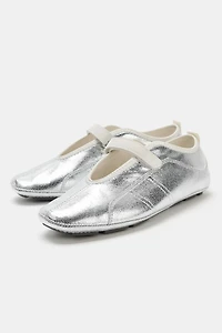 METALLIC LEATHER SPORTY BALLET FLATS