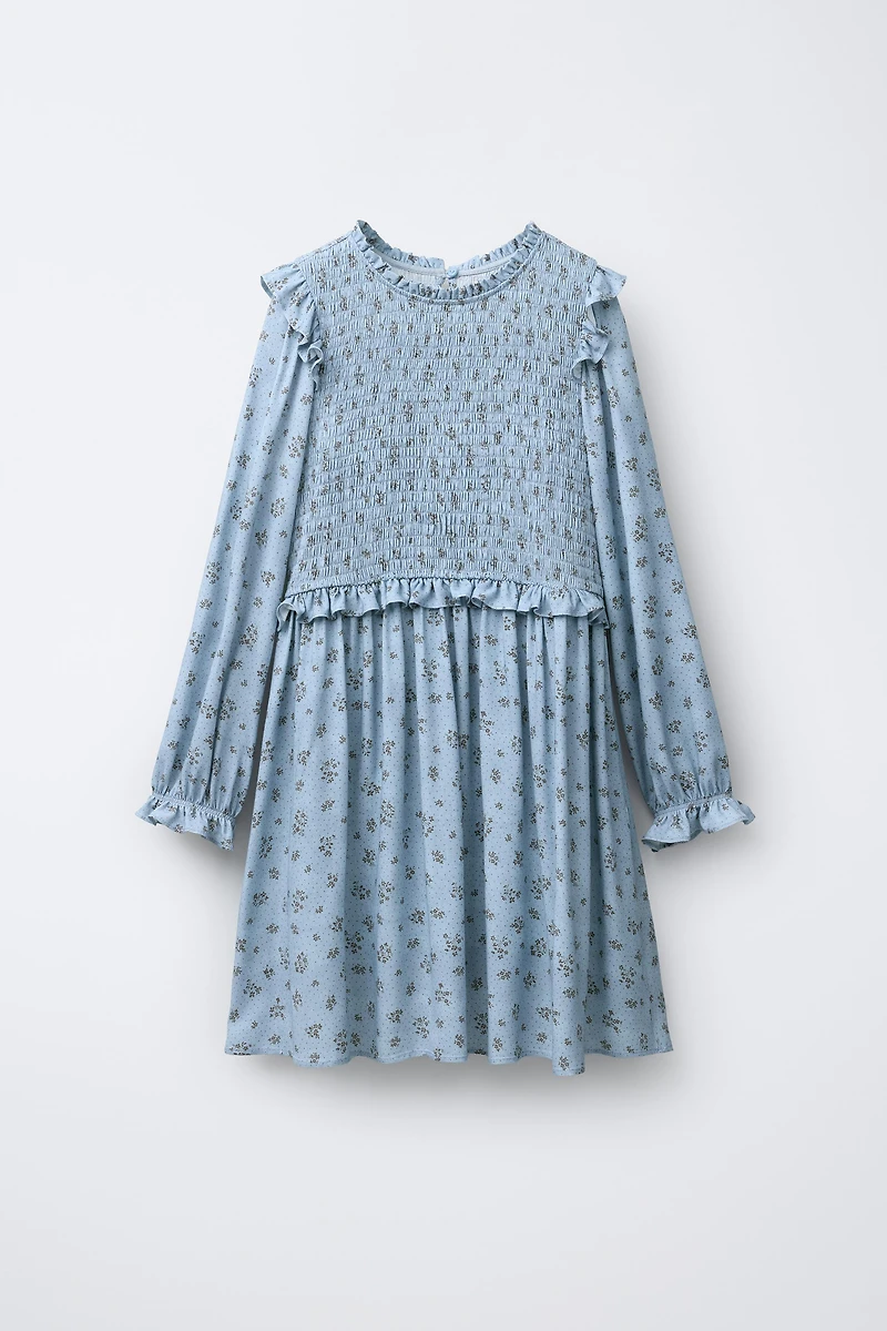 ROBE FLEURS NID D'ABEILLE