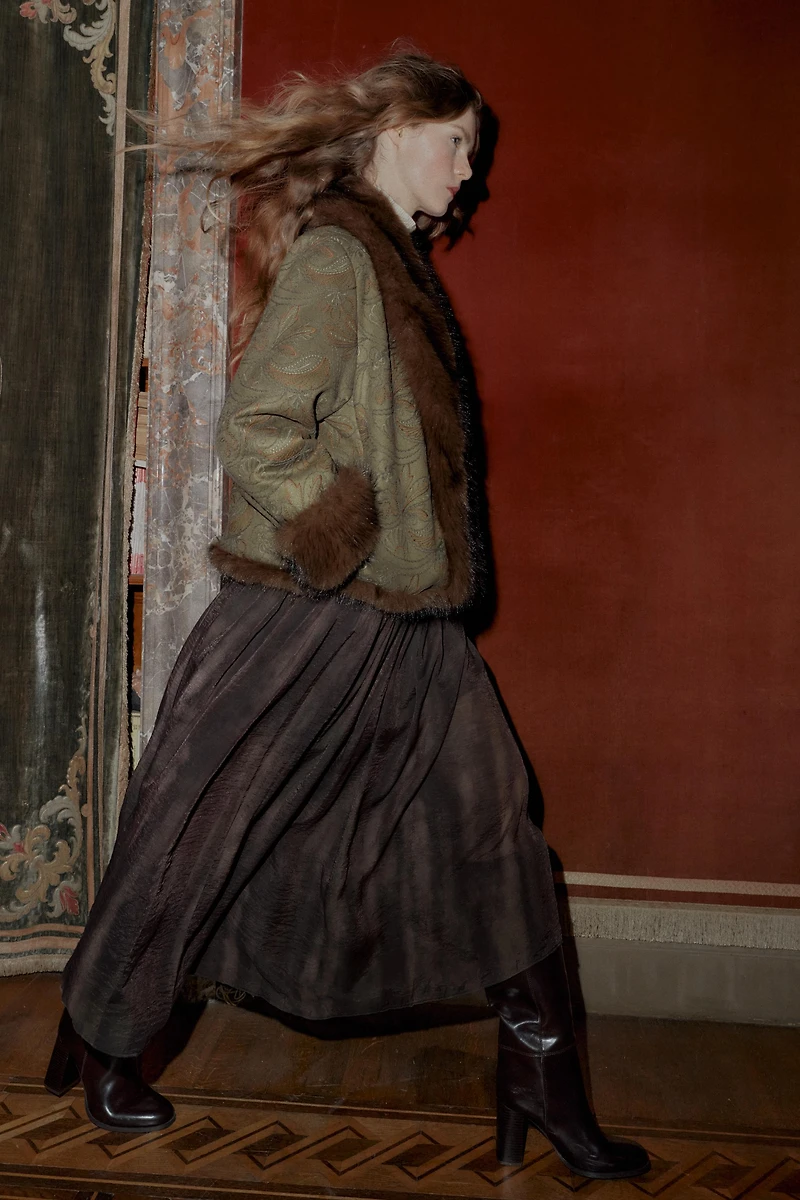 FADED PRINT BELTED MIDI SKIRT