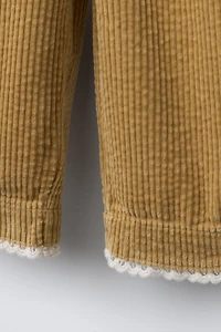 PANTALON JUPE-CULOTTE EN VELOURS CÔTELÉ ET DENTELLE