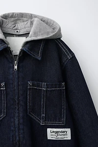 DENIM OVERSHIRT WITH DETACHABLE FLEECE HOOD