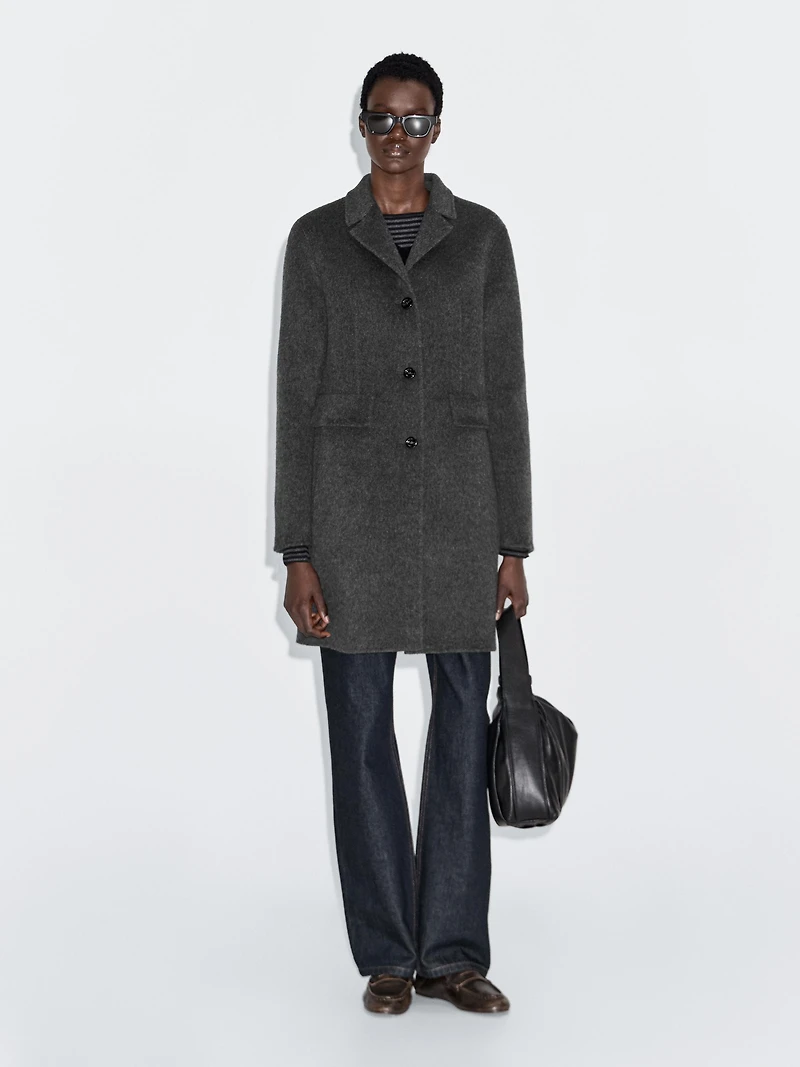Manteau mi-long à revers en laine mélangée