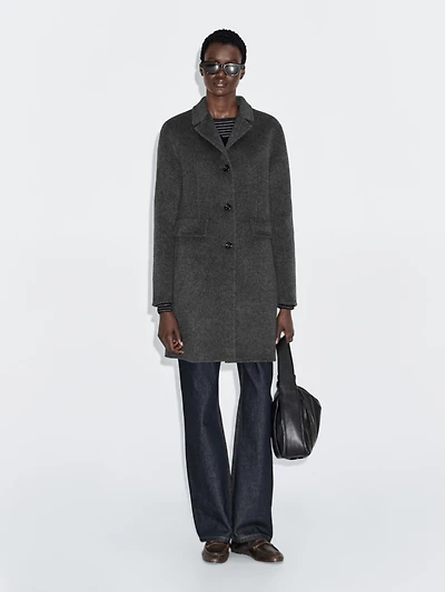 Manteau mi-long à revers en laine mélangée