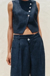 100% LINEN CROSS WAIST PANTS