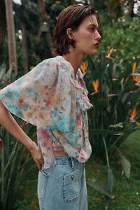 RUFFLED FLORAL PRINT BLOUSE