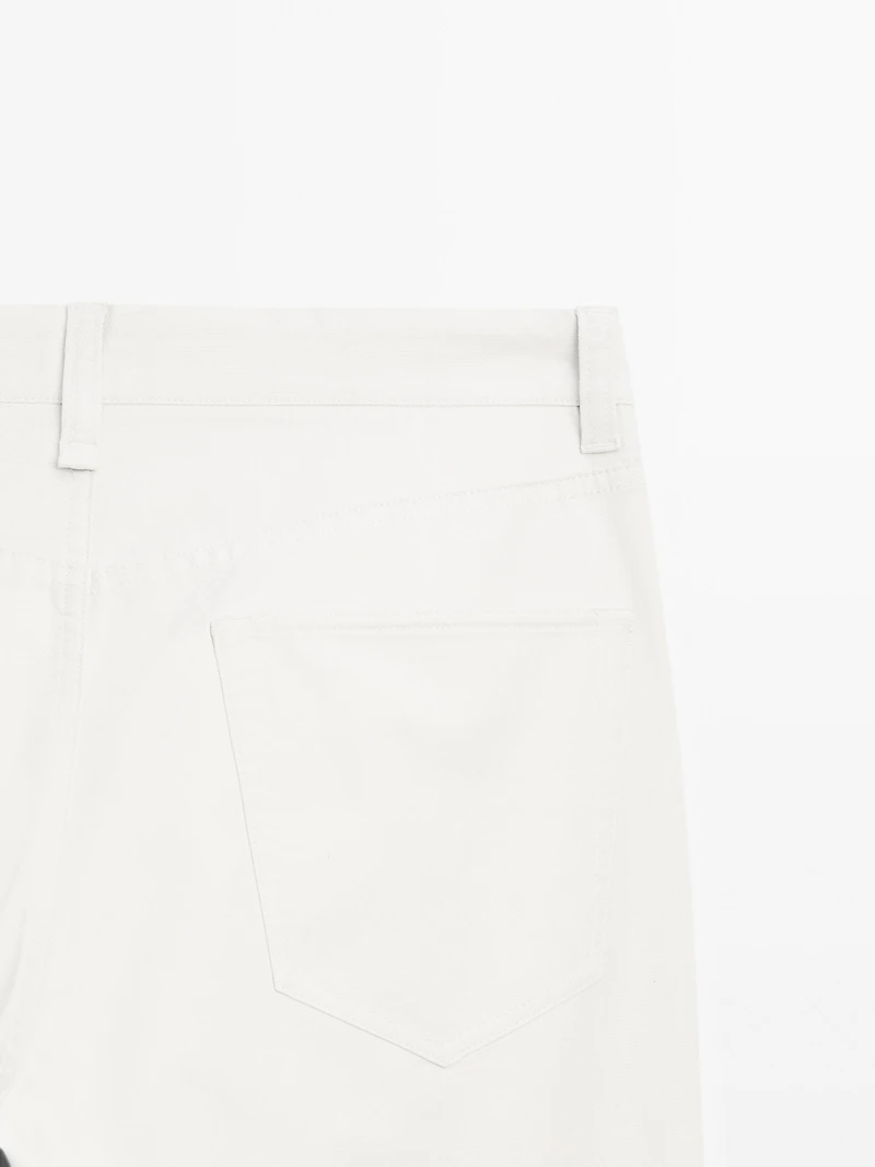 Lightweight tapered fit denim-effect trousers