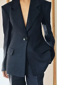 100% HERRINGBONE LINEN FITTED BLAZER